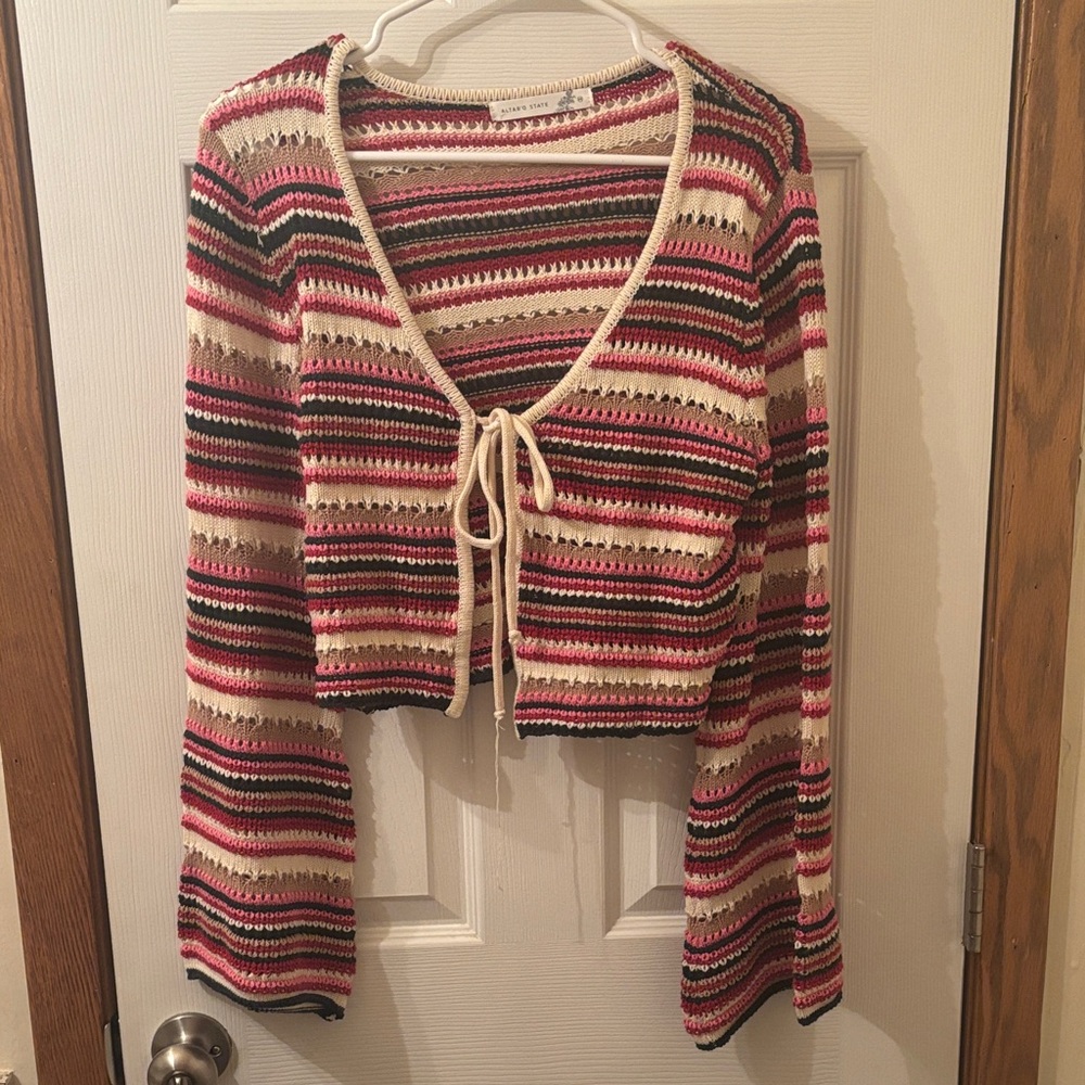 Altar'd State Multicolor Striped Tie front Cardigan
